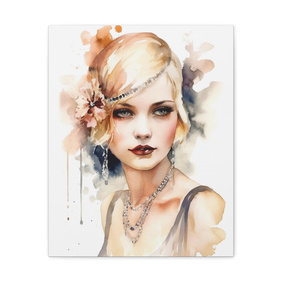 Art Deco Watercolor Boho Woman Artwork Canvas Gallery Wrap French Wall Decor