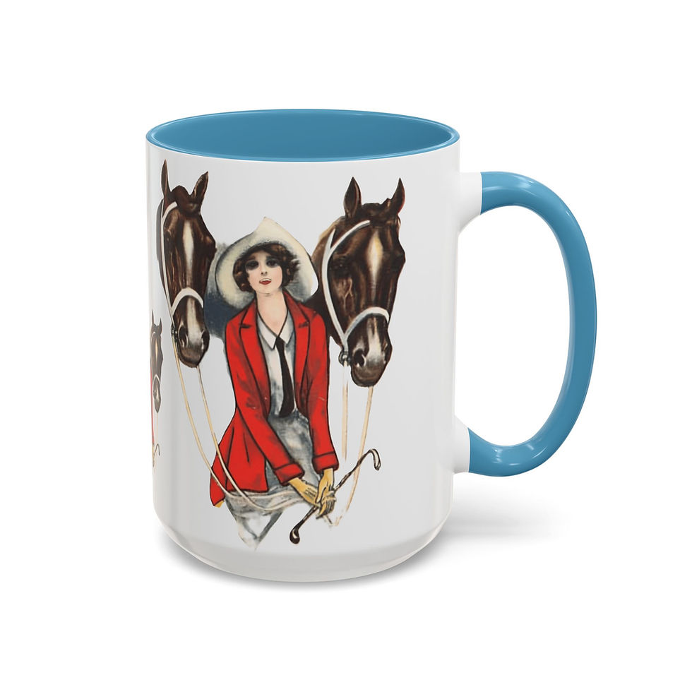 Thumbnail: Equestrian Coffee Mug Art Mug Vintage Woman and Horses Fun Artistic Gift