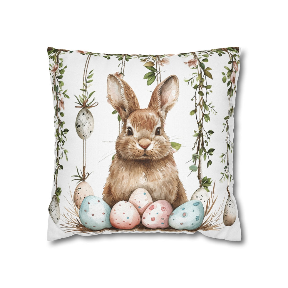 Thumbnail: Artistic Shabby Farmhouse Spring Decor Throw Pillow cover Eggs Bunny Rabbit