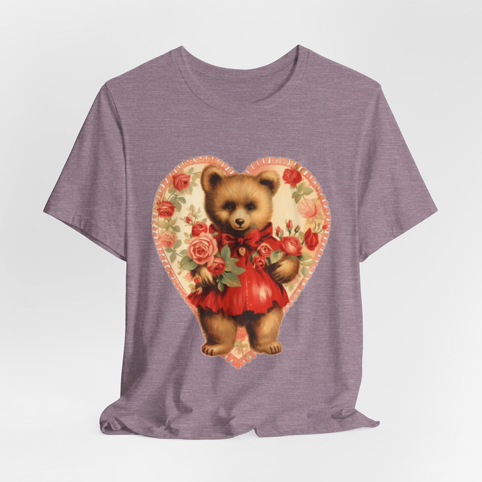 Thumbnail: Shabby Bear T-Shirt Roses and Hearts Valentine's Day Artistic Bear Lover Gift 
