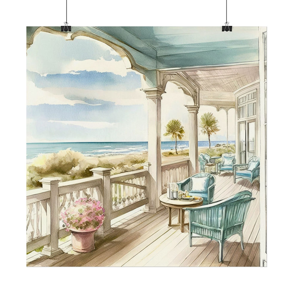 Thumbnail: Beachy Watercolor Art Ocean Beach Print Beach House Seashore Wall Decor
