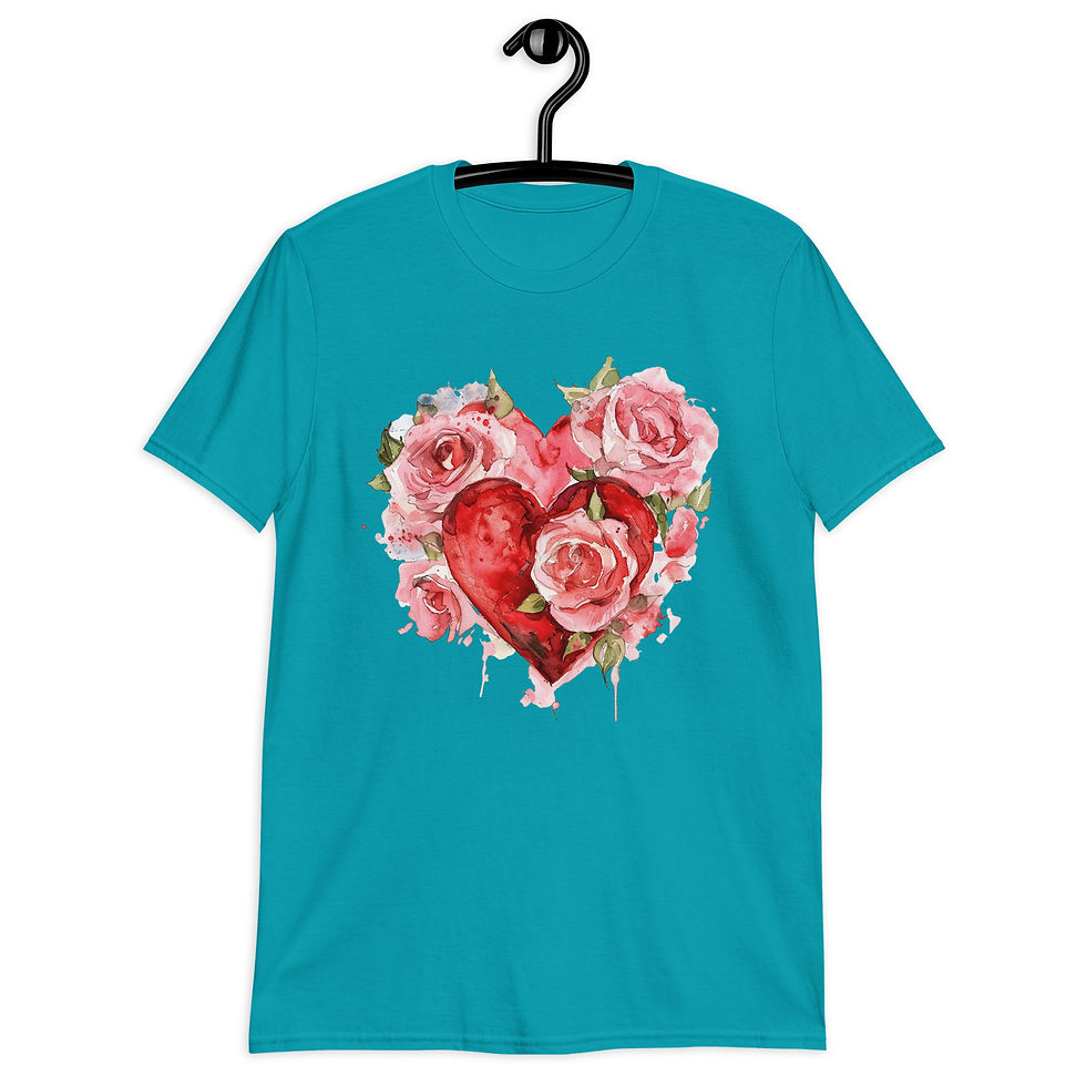 Thumbnail: Shabby Heart T-Shirt Pink Roses Wearable Art Tee Artistic Gift