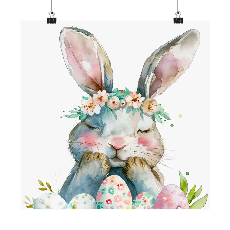 Thumbnail: Shabby Farmhouse Art Print Bunny Rabbit Floral Eggs Cottage Springtime Decor