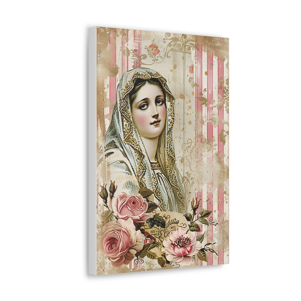 Thumbnail: Shabby Pink Virgin Mary Canvas Art Vintage Style Distressed Religious Wall Decor