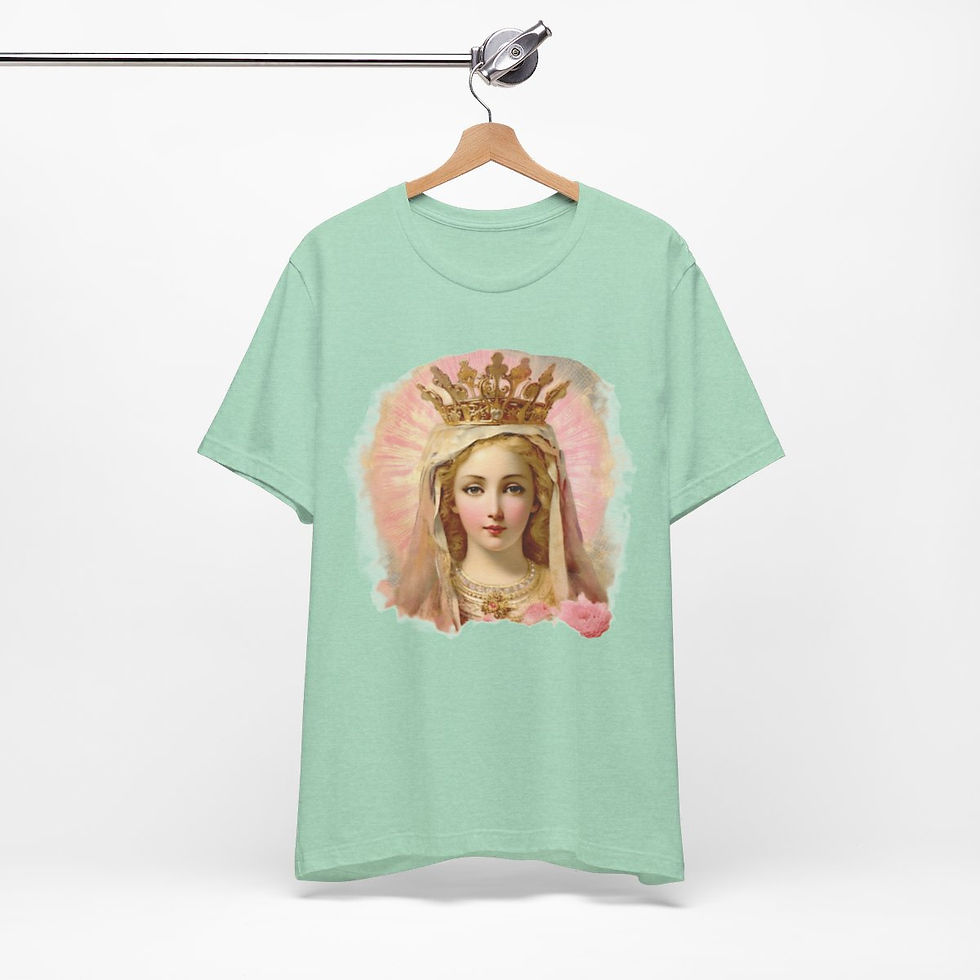 Thumbnail: Virgin Mary T-Shirt Shabby Pink Roses Ave Maria Art Tee Catholic Faith Gifts