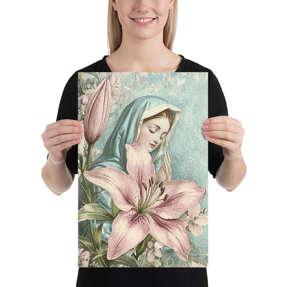 Artistic Virgin Mary Art Print Shabby French Catholic Faith Mother Mary Praying