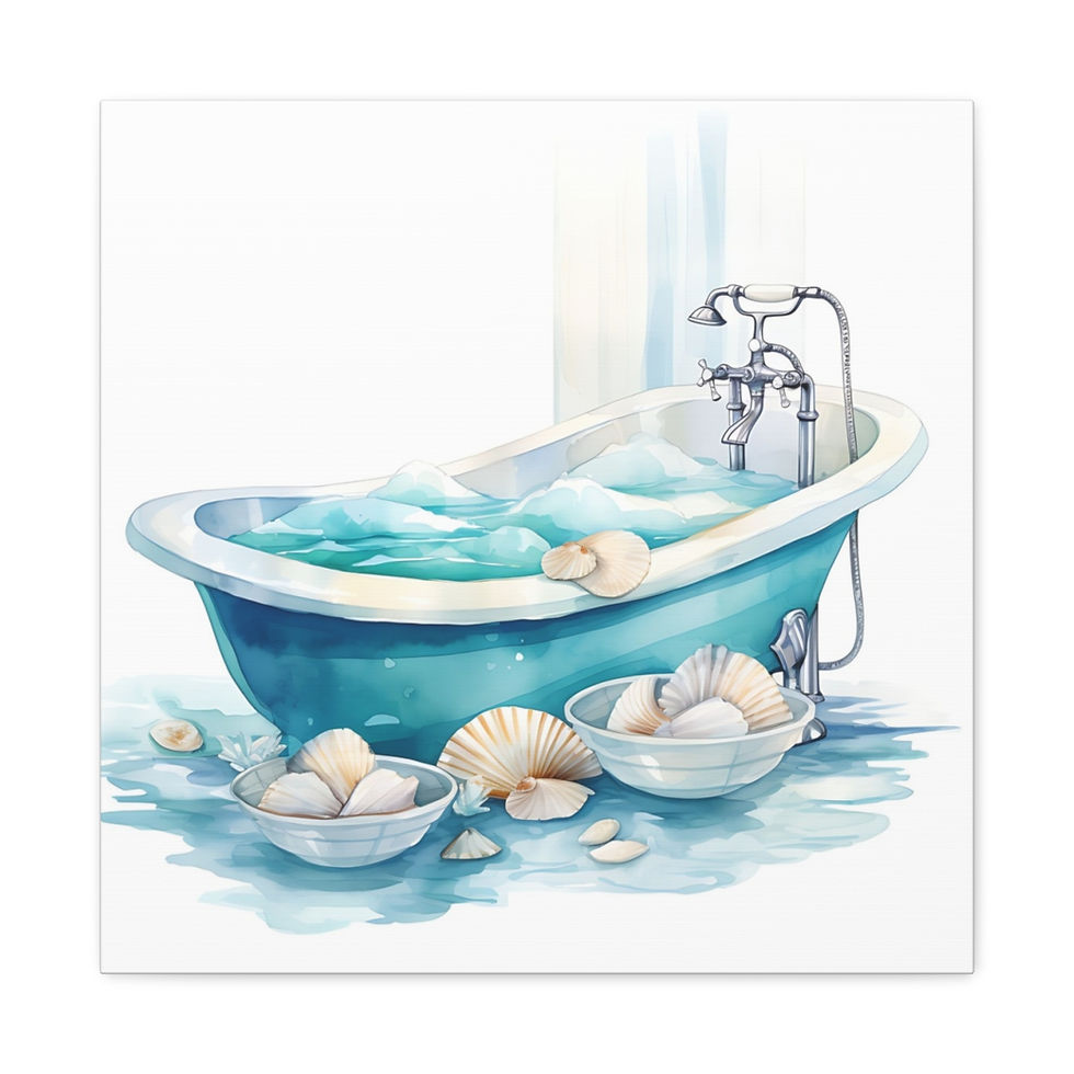 Thumbnail: Beachy Decor Bathroom Canvas Art Clawfoot Tub Ocean Beach Zen Watercolor Print