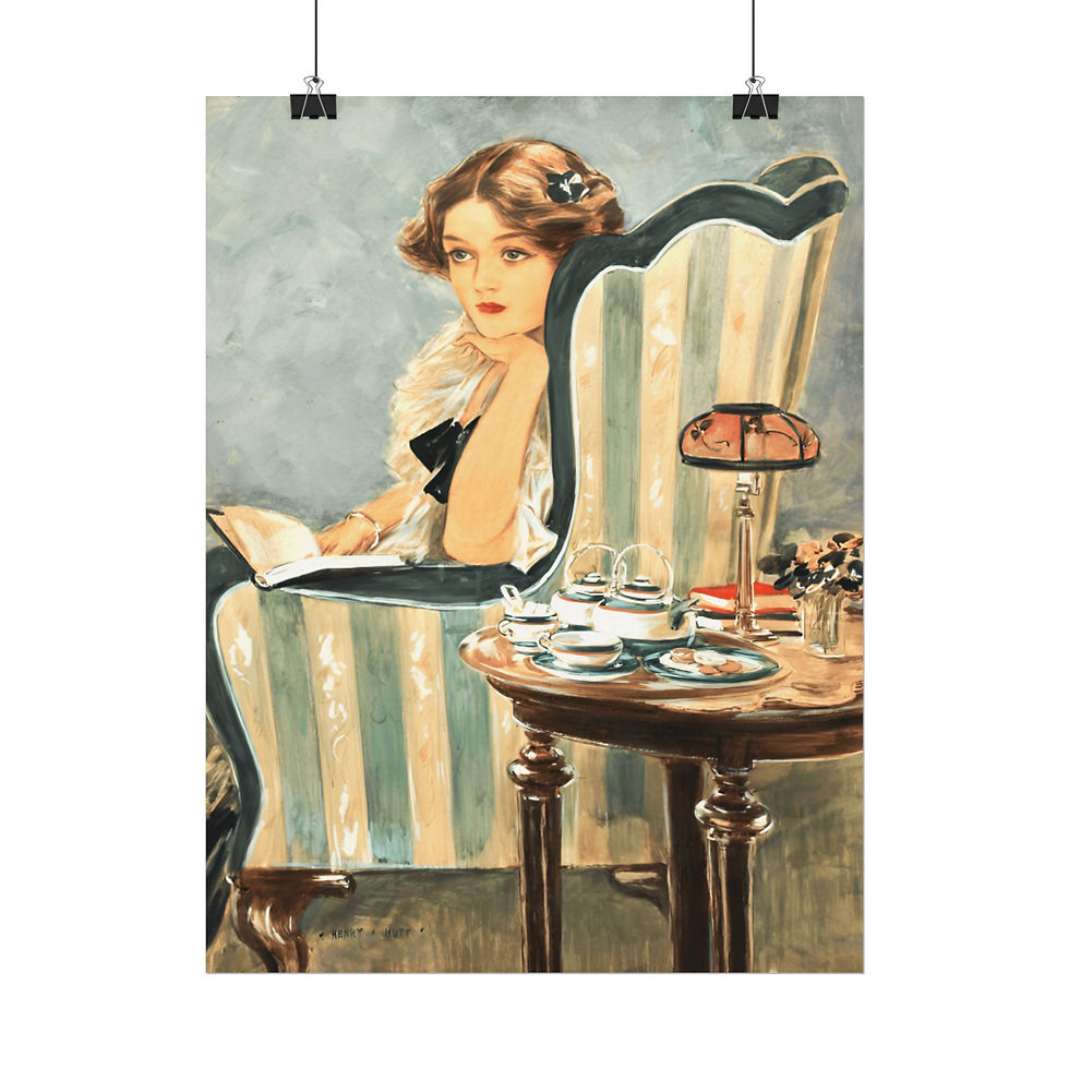 Thumbnail: Watercolor Art Print Edwardian Woman Having Tea Giclee Wall Decor Henry Hutt