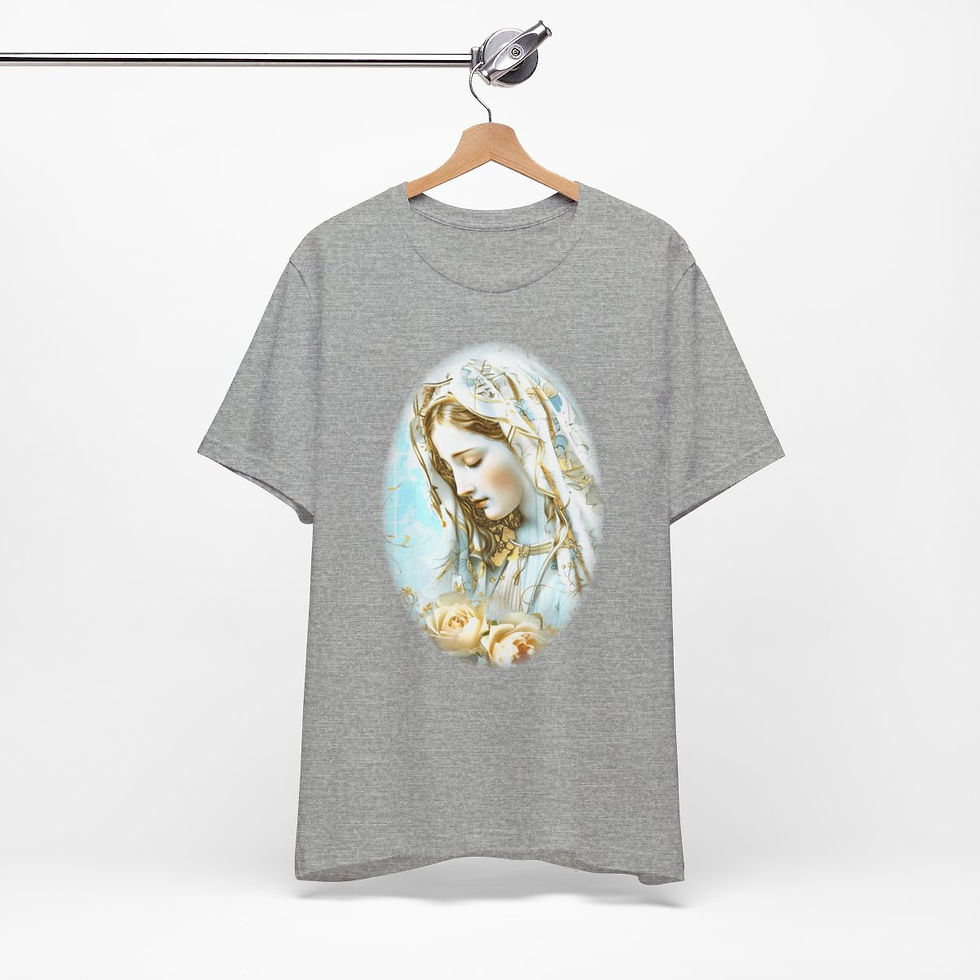 Thumbnail: Shabby Virgin Mary T-Shirt Ave Maria Religious Faith Art Tee Catholic Gifts