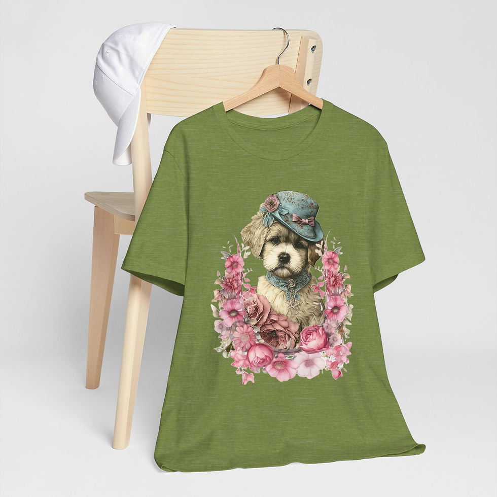 Thumbnail: Victorian Dog T-Shirt Shabby Dog in Hat with Roses Artistic Gift Dog Lover Tee