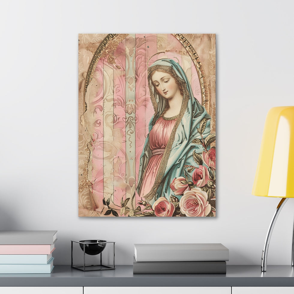 Thumbnail: Shabby Pink Virgin Mary Canvas Art Vintage Style Distressed Religious Wall Decor