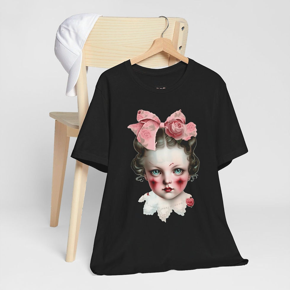 Thumbnail: Halloween T-Shirt Creepy Girl Zombie Pink Roses Art Tee Trendy Apparel