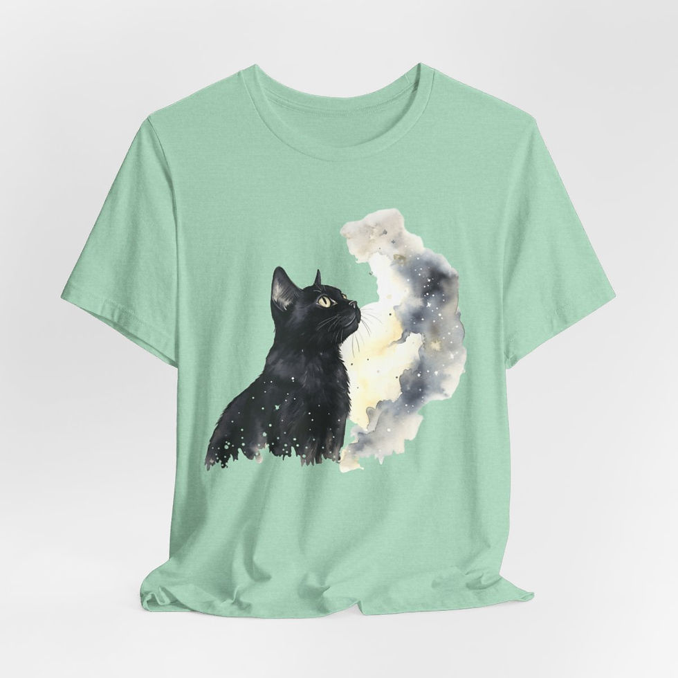Thumbnail: Witchy T-Shirt Black Cat Starry Sky Art Tee Esoteric Expressive Halloween Gifts