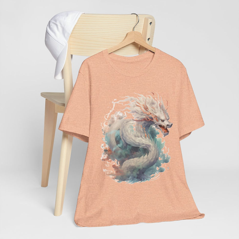 Thumbnail: Artistic White Dragon T-Shirt Crescent Tee Wearable Art Fantasy Apparel