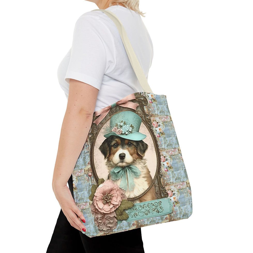 Thumbnail: Artistic Tote Bag Victorian Dog in Hat Art Shabby French Trendy Expressive Gift