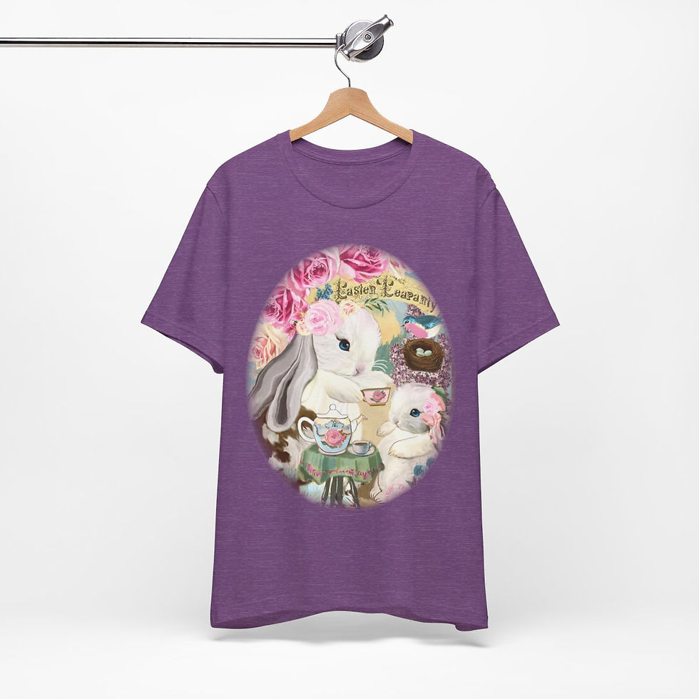 Thumbnail: Shabby T-Shirt Bunny having Tea Pink Roses Chic Art Tee Artistic Apparel & Gifts