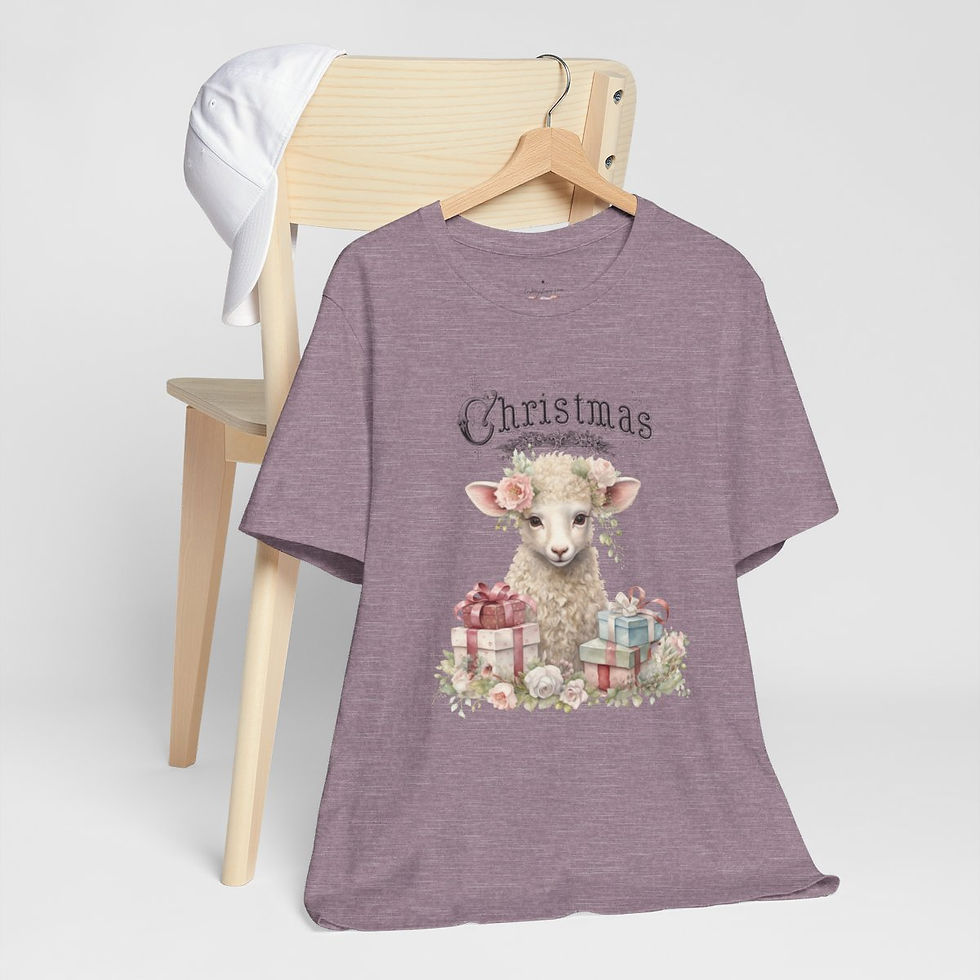 Thumbnail: Shabby Farmhouse Christmas T-Shirt Lamb Art Tee Vintage style Cottage Pink Roses