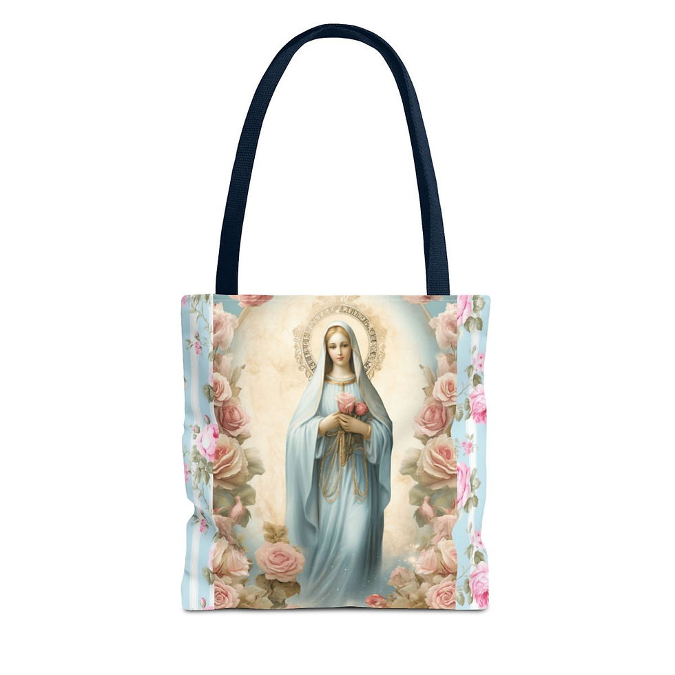 Thumbnail: Artistic Shabby Virgin Mary Tote Bag Pastel Blue Pink Roses Serene Catholic Gift