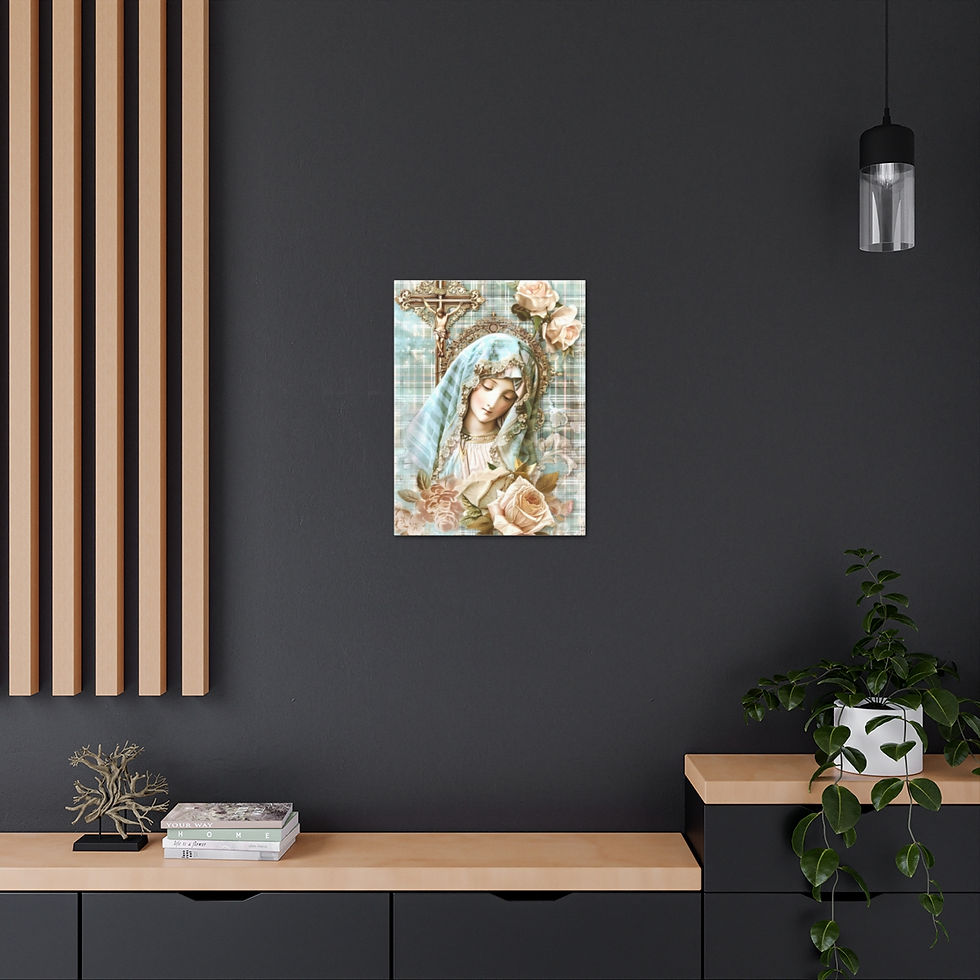 Thumbnail: Shabby Virgin Mary Canvas Art Vintage Blue White Pink French Country Wall Decor 