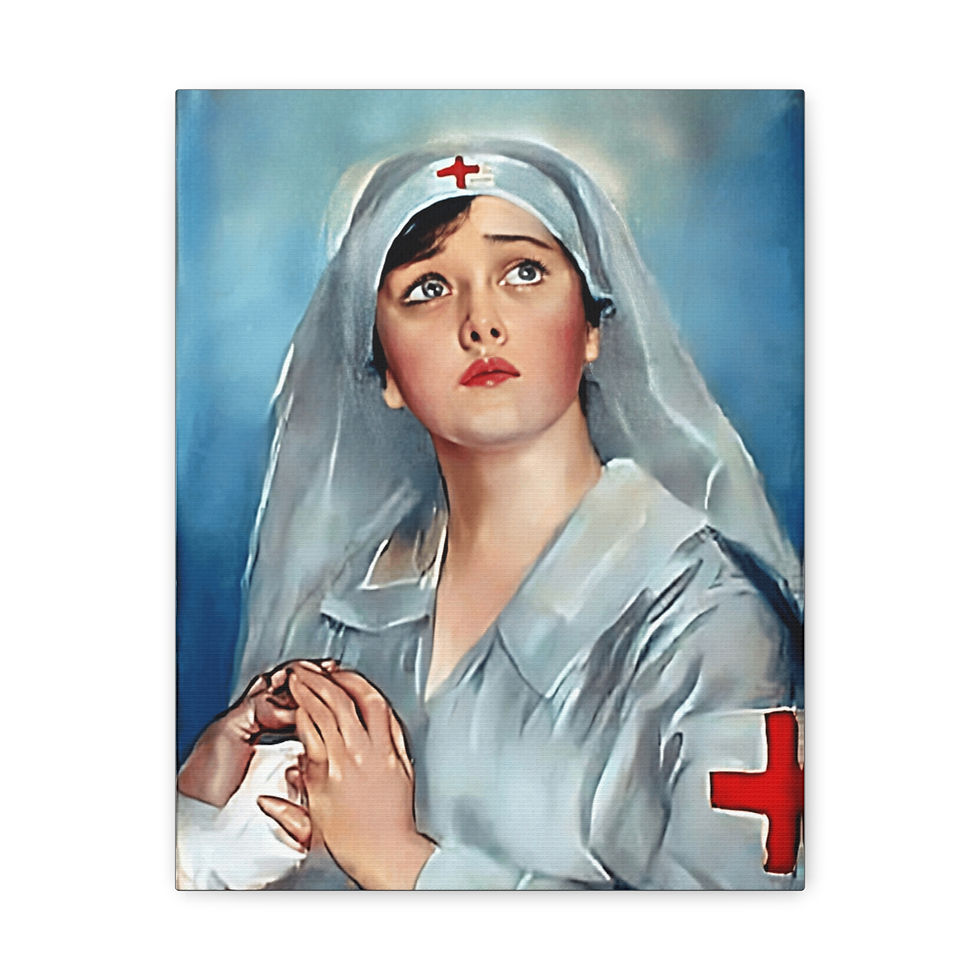 Thumbnail: Vintage Canvas Art Red Cross Nurse Antique Penrhyn Stanlaws Patriotic Wall Decor