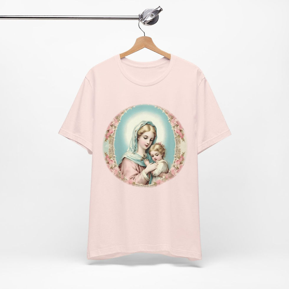 Thumbnail: Virgin Mary T-Shirt Shabby French Madonna and Child Art Tee Catholic Faith Gifts
