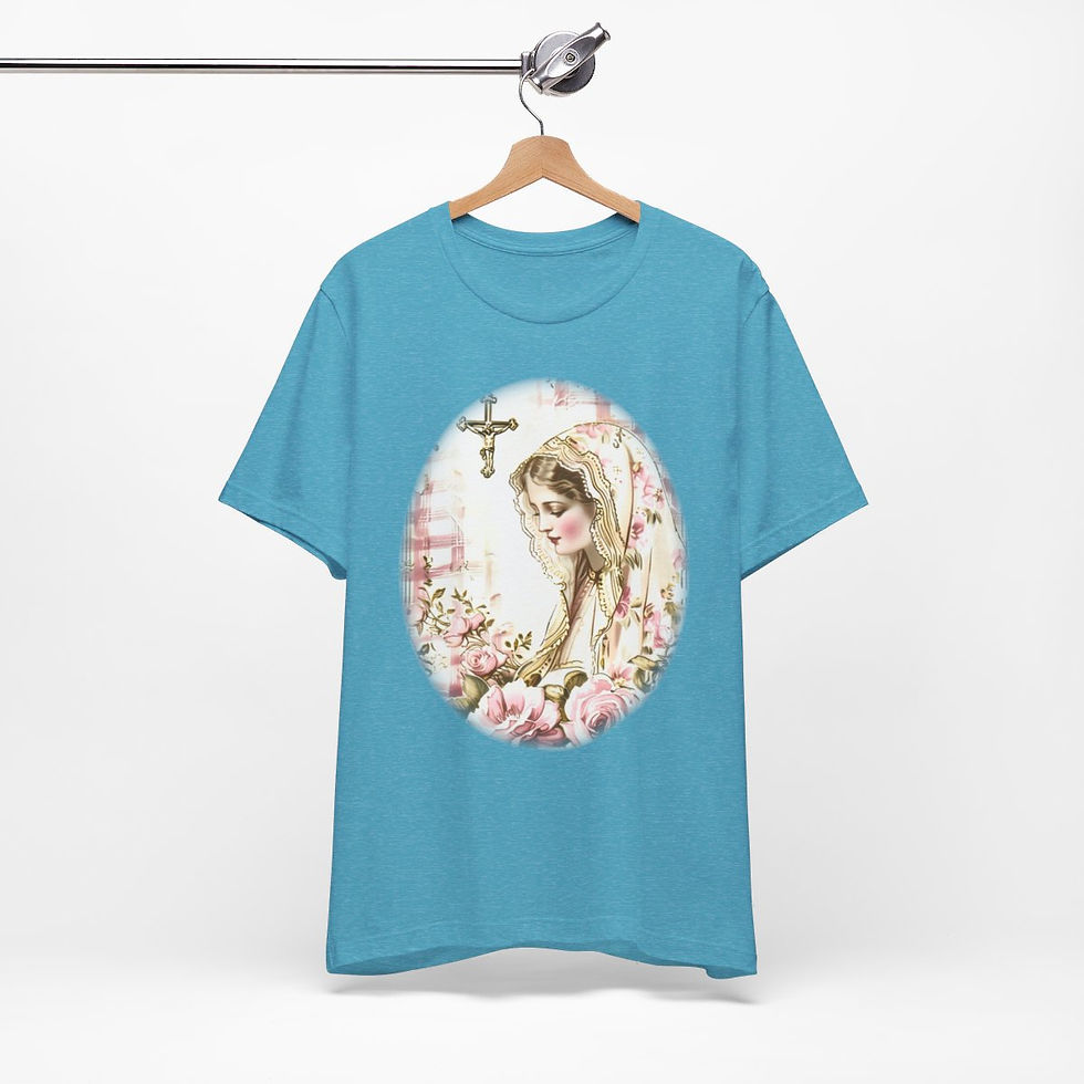 Thumbnail: Shabby Virgin Mary T-Shirt Ave Maria Religious Faith Art Tee Catholic Gifts