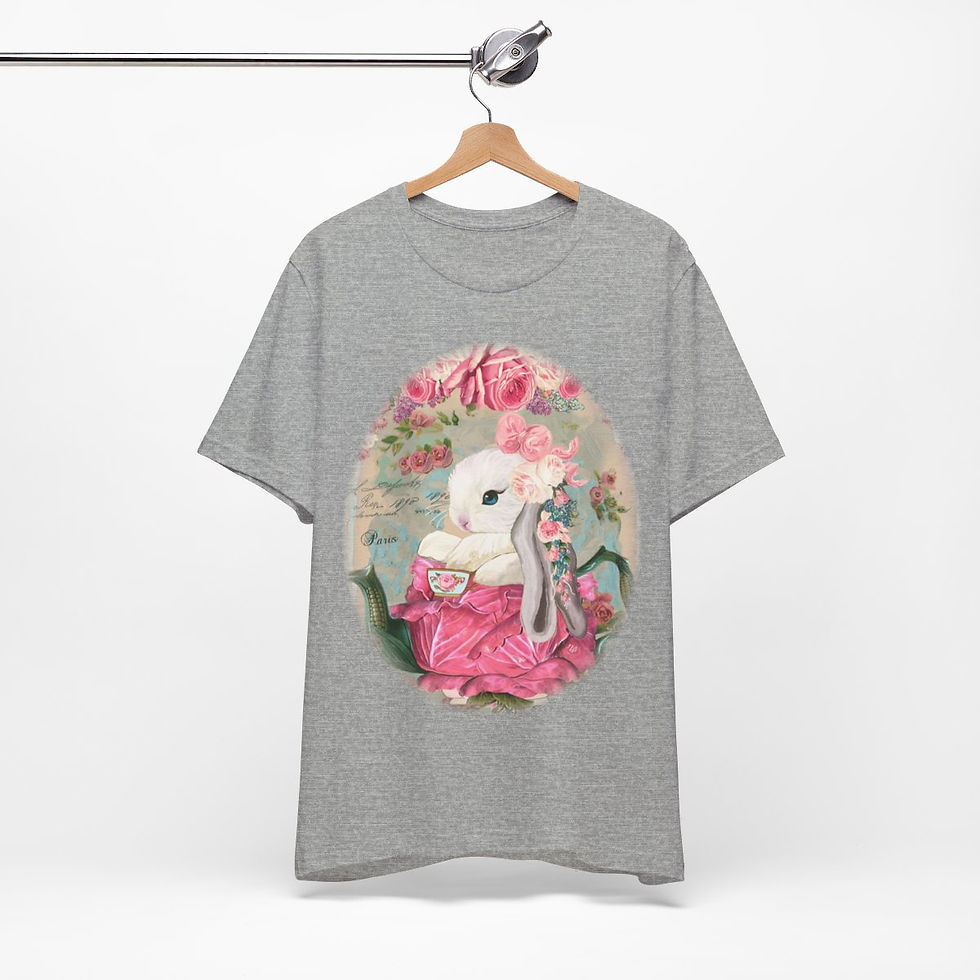 Thumbnail: Shabby T-Shirt Bunny having Tea Pink Roses Chic Art Tee Artistic Apparel & Gifts