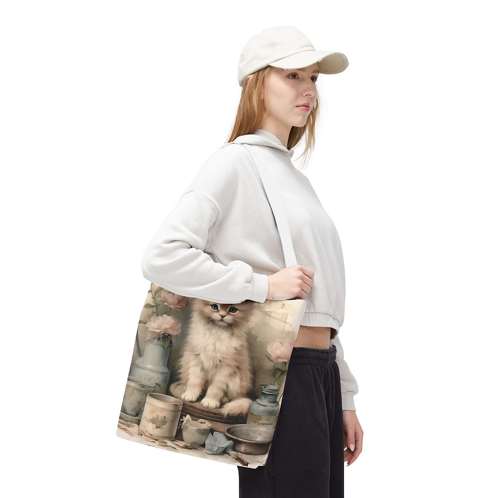 Thumbnail: Shabby Cat Art Tote Bag Vintage Victorian Farmhouse Cat Lover Artistic Gift 
