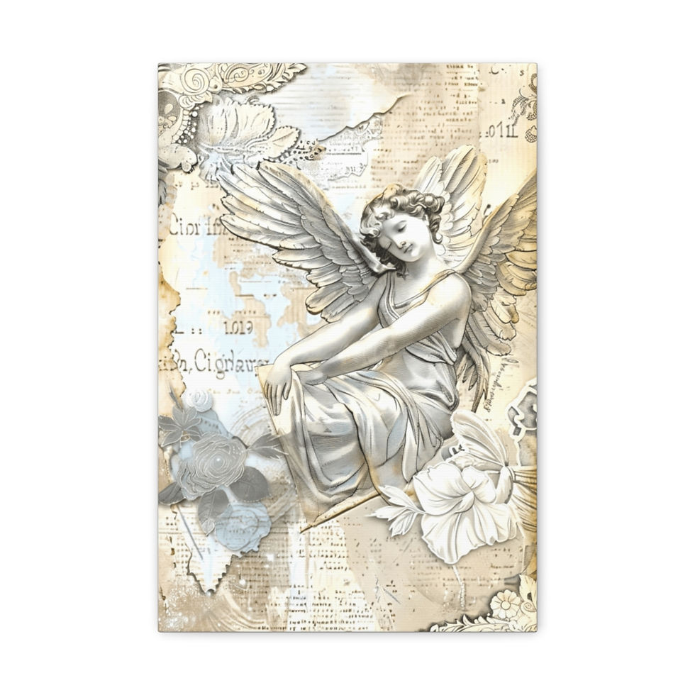 Thumbnail: French Country Angel Canvas Art Peaceful Shabby Distressed Cherub Wall Decor 