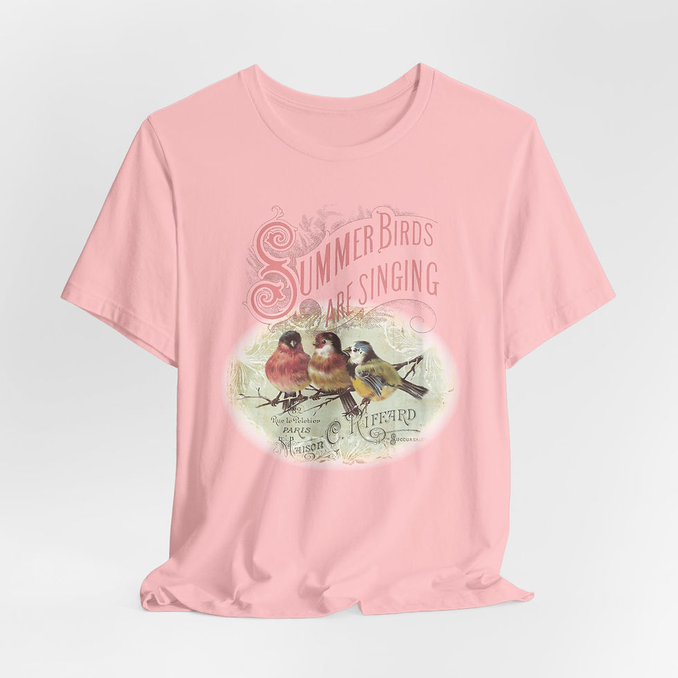 Thumbnail: Summer Birds Singing T-Shirt Shabby Victorian Art Tee Trendy Artistic Apparel