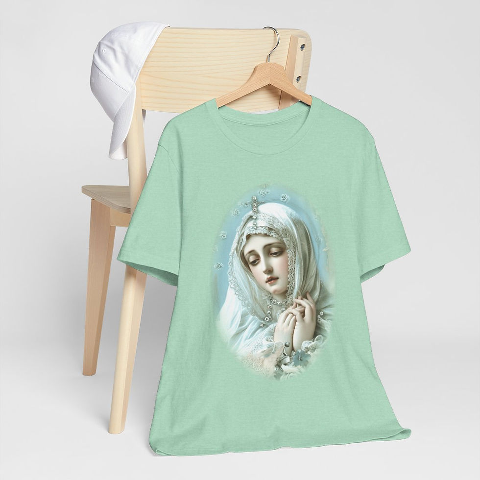 Thumbnail: Shabby Virgin Mary T-Shirt Ave Maria Religious Faith Art Tee Catholic Gifts