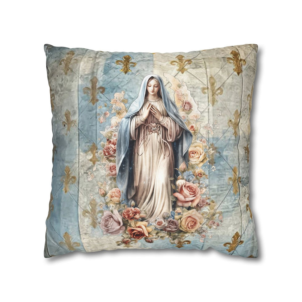 Thumbnail: Praying Virgin Mary & Roses Throw Pillow cover Religious Gifts Home Decor 