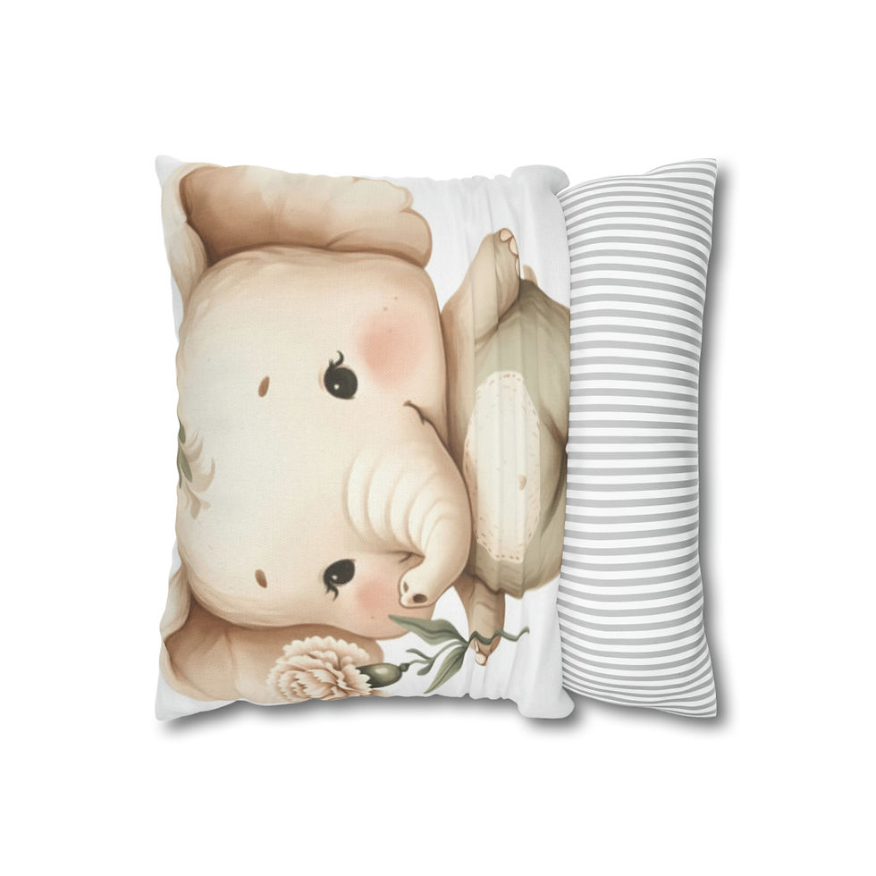 Thumbnail: Artistic Nursery Décor Throw Pillow Cover Cute Elephant holding a Flower