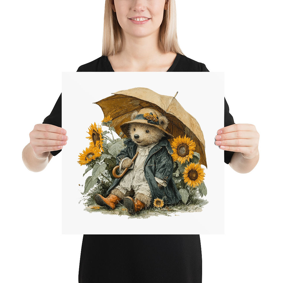 Thumbnail: Artistic Decor Victorian Bear & Sunflowers Watercolor Print, Children's Nursery 