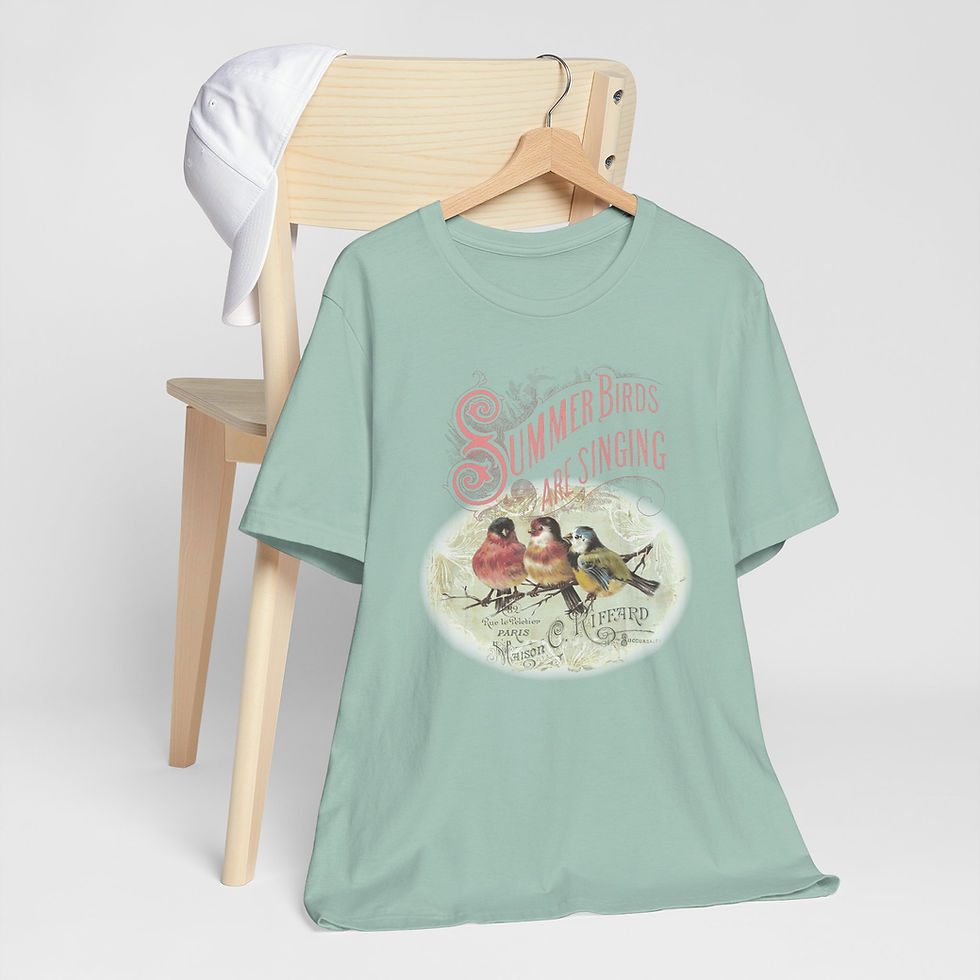 Thumbnail: Summer Birds Singing T-Shirt Shabby Victorian Art Tee Trendy Artistic Apparel