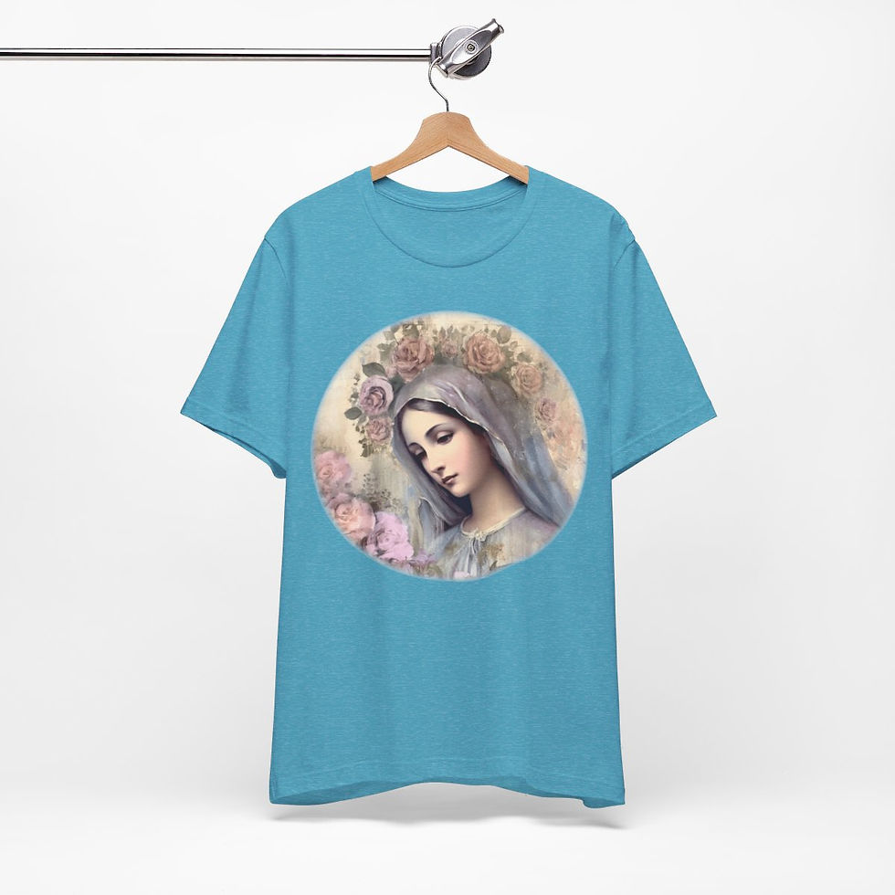 Thumbnail: Virgin Mary T-Shirt Shabby Pink Roses Ave Maria Art Tee Catholic Faith Gifts