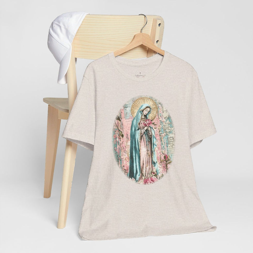 Thumbnail: Virgin Mary T-Shirt Shabby Mother Mary Praying Pink Catholic Art Tee