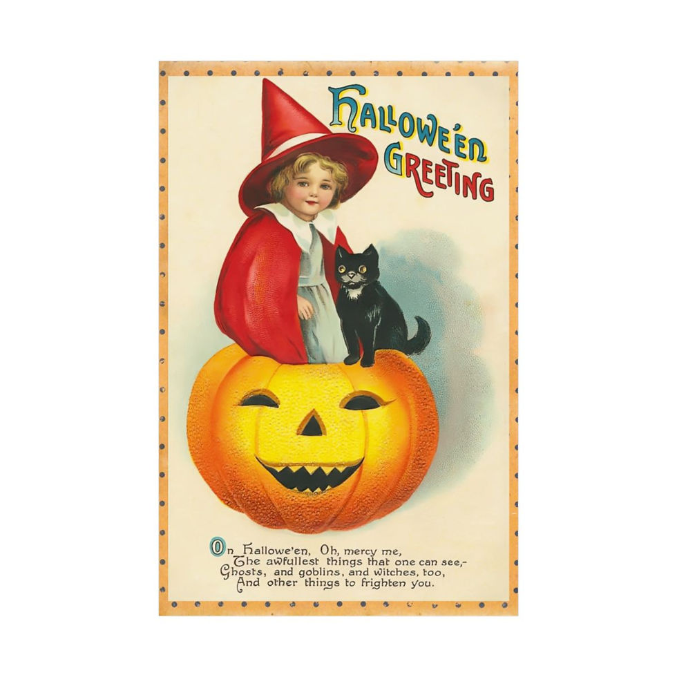 Thumbnail: Vintage Halloween Art Print Cute Witch Black Cat Halloween Decor Antique Art