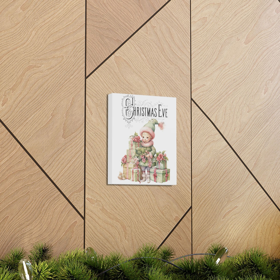 Thumbnail: Shabby Christmas Eve Elf & Gifts Art Canvas Print Vintage Holiday Artwork