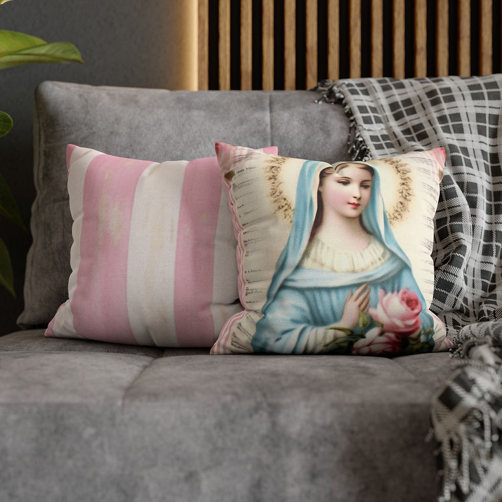 Thumbnail: Shabby Chic Virgin Mary Throw Pillow cover Pink Roses Pastel Art Faith Decor