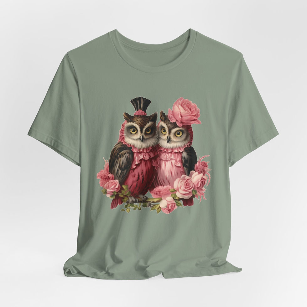 Thumbnail: Owl Couple T-Shirt Roses and Romance Valentine's Day Artistic Owl Lover Gift 