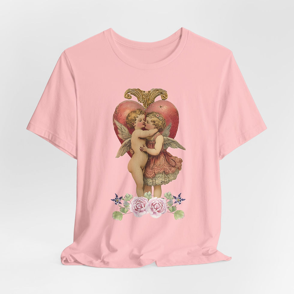 Thumbnail: Kissing Cherubs T-Shirt Shabby Cupid Pink Roses Artistic Gift Valentines Day Tee