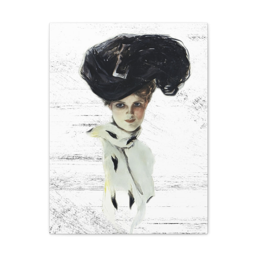 Thumbnail: Vintage Canvas Art Print Harrison Fisher Elegant Woman Black & White Home Decor 