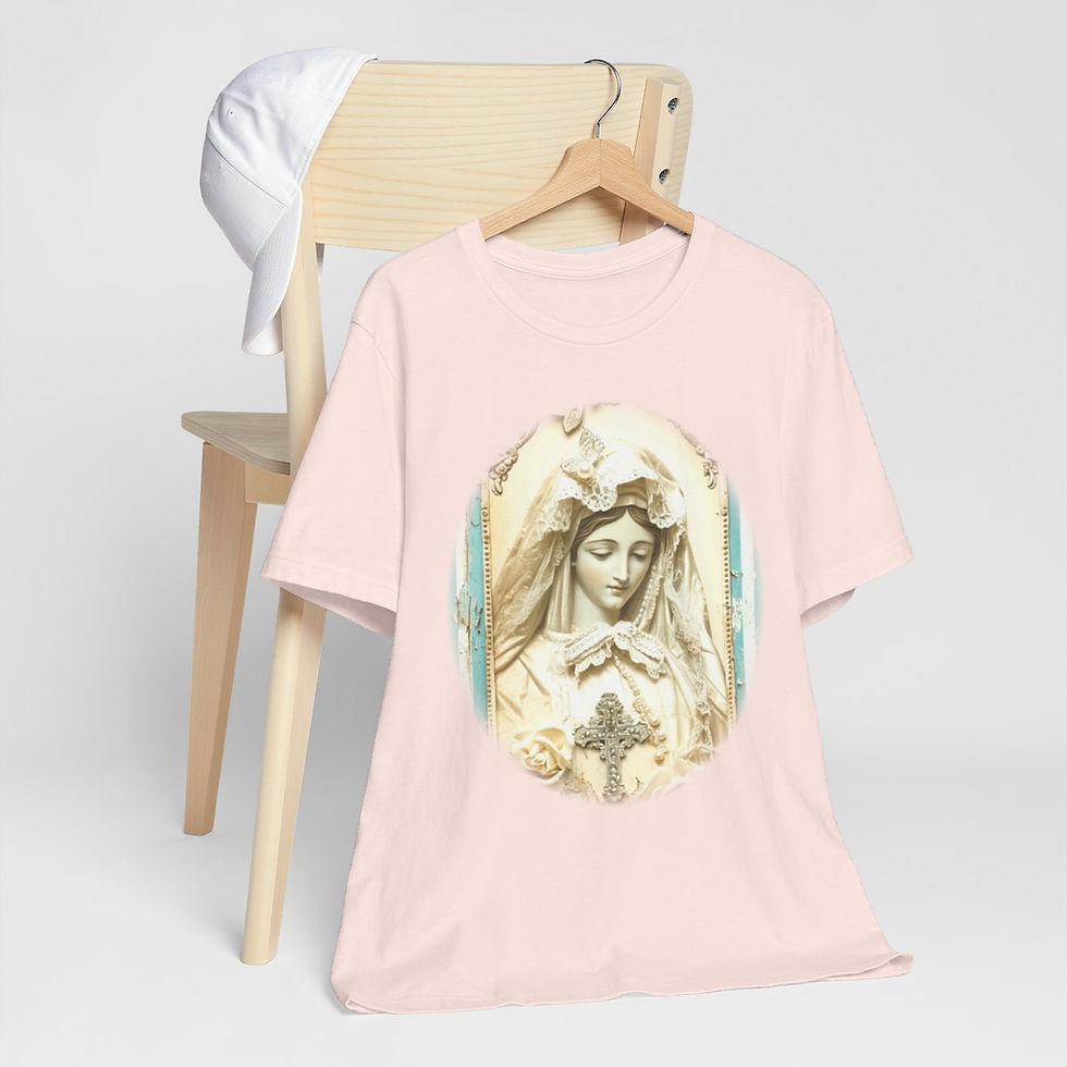 Thumbnail: Shabby Virgin Mary T-Shirt Ave Maria Religious Faith Art Tee Catholic Gifts
