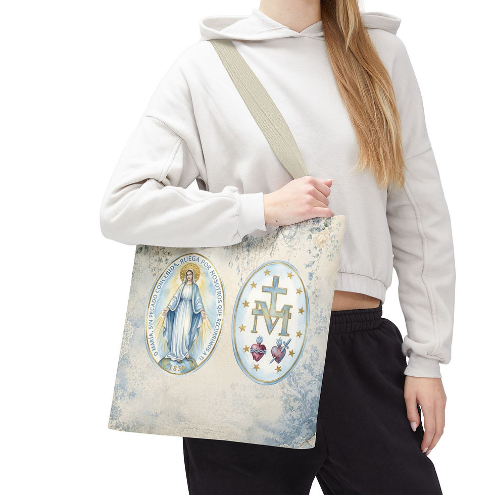 Thumbnail: Artistic Virgin Mary Tote Bag – Miraculous Medal Our Lady of Grace Catholic gift