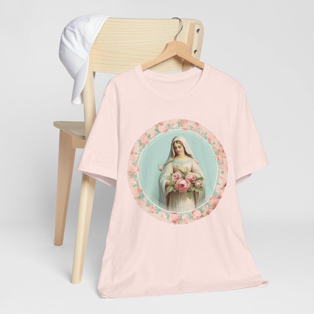 Shabby Virgin Mary T-Shirt Religious Faith Pastel Art Tee Vintage Catholic Gifts