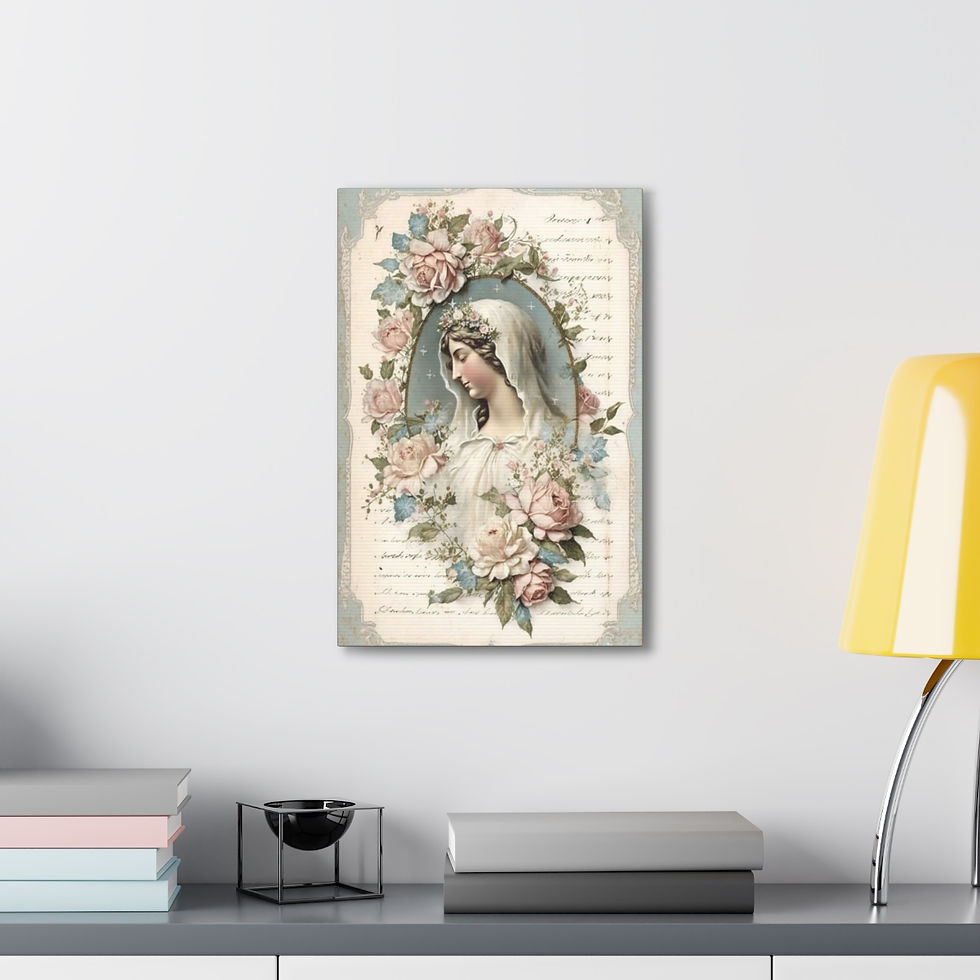 Thumbnail: Shabby Virgin Mary Canvas Art Vintage Pink Roses Crown Pastel Religious Decor