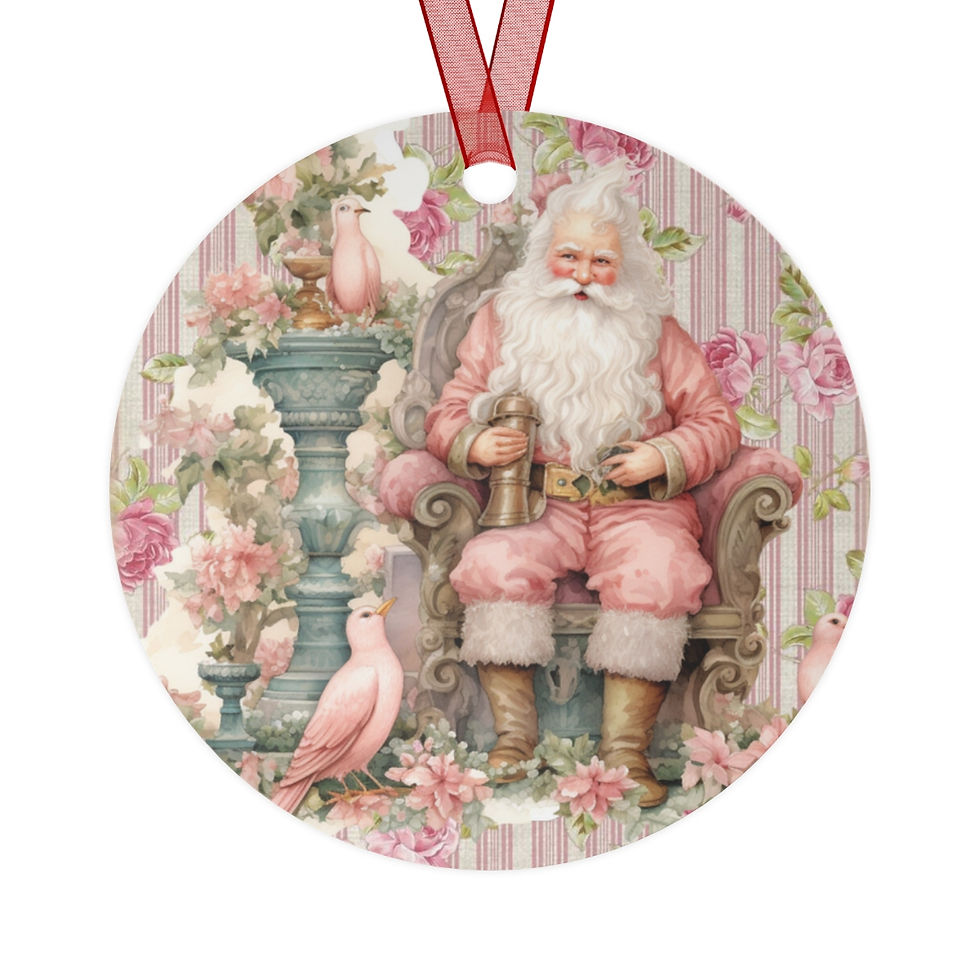 Thumbnail: Shabby Victorian Christmas Ornament Santa & Bird Artistic Pink Christmas Decor