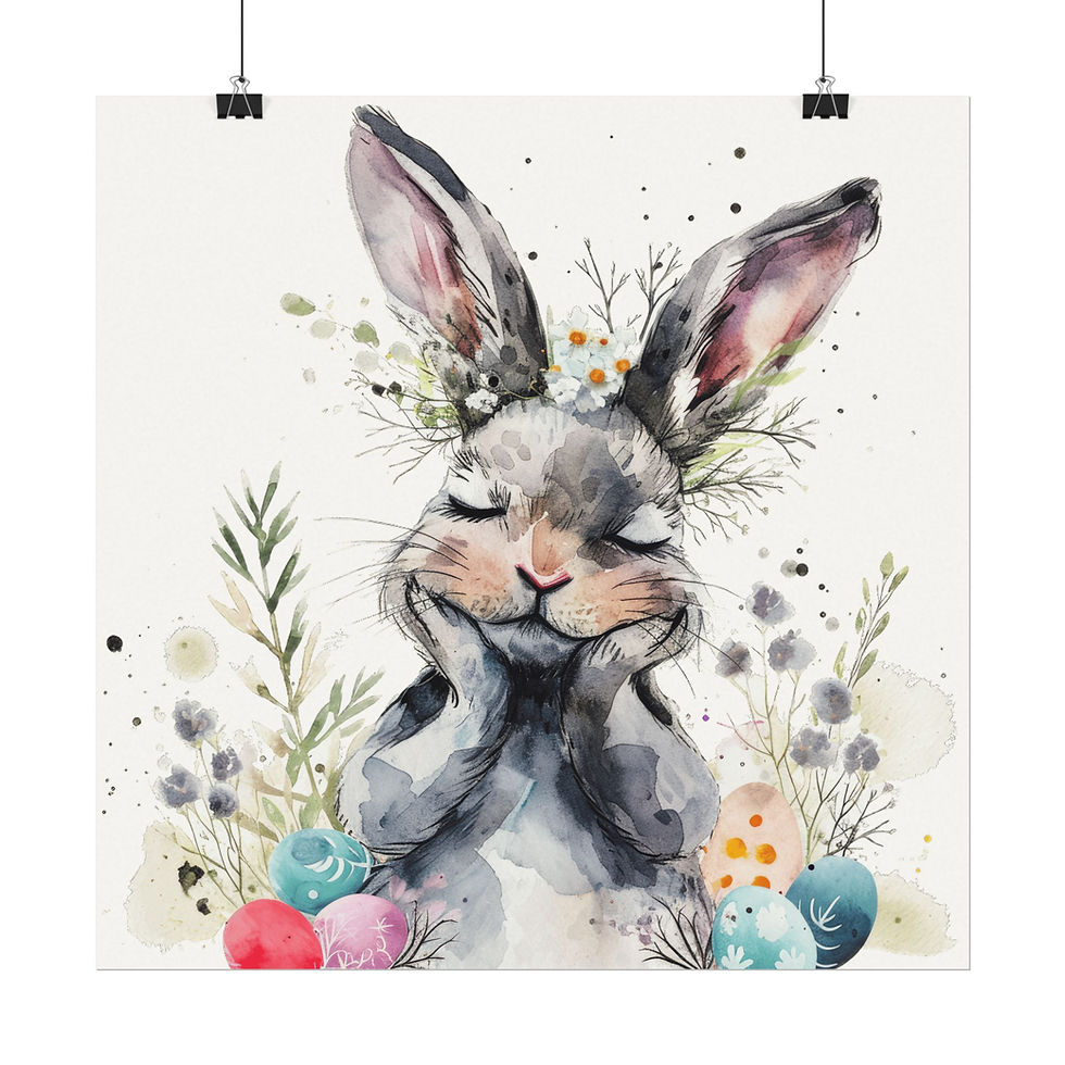 Thumbnail: Shabby Rabbit Watercolor Art Print Sleepy Boho Bunny Cottage Spring Decor 