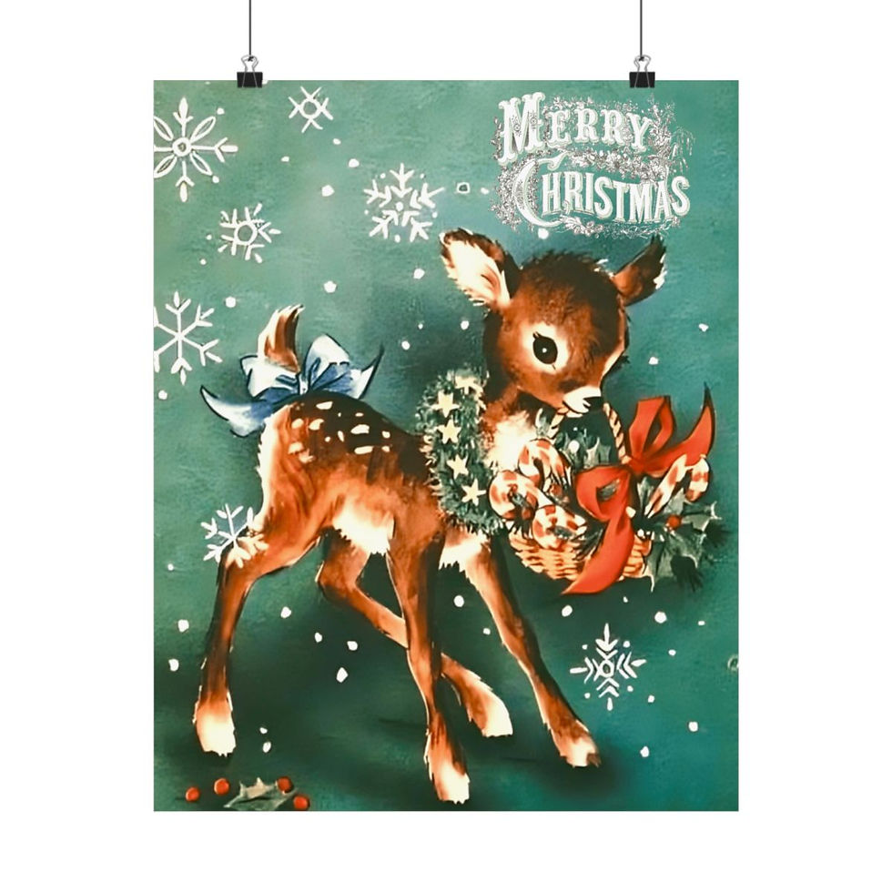 Thumbnail: Retro Reindeer Merry Christmas Art Print Vintage Holiday Wall Hanging Home Decor